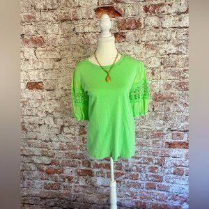 Crown & Ivy Crochet Inset Puff Sleeve Top